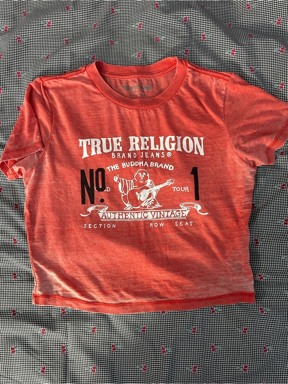 True Religion Red Vintage Logo Crop Tee
